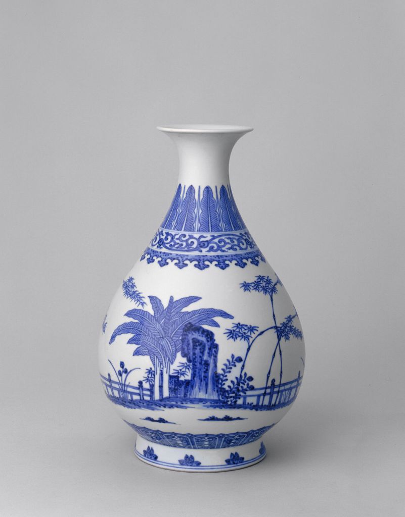 图片[1]-Blue and white bamboo stone, banana pattern, jade pot, spring vase-China Archive